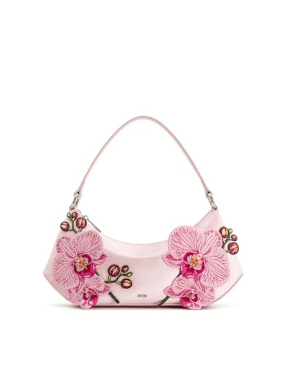 Satin Hobo Shoulder Bag with Floral Oval Design, Detachable Strap, Fits iPhone